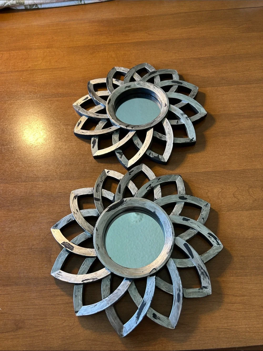 Decorative Sunflower Wall Mirrors in Distressed Silver and Black